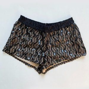Candela Vintage Sequin Micro Shorts Dance Pants Black Tan Sheer Short Festive XS